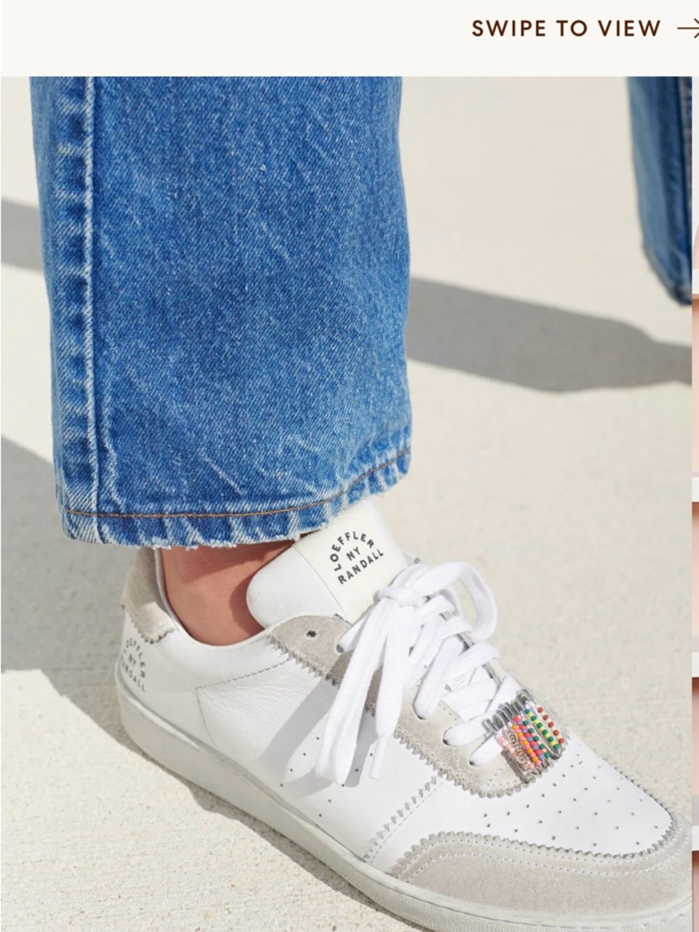 Loeffler Randall White Leather Sneakers with Beaded Accent